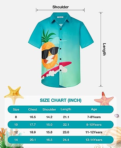 Yoimira Hawaiian Shirts for Boys, Boys Hawaiian Shirt Button Down, Aloha Shirt Boys Summer Beach Shirts for Kids 7-14 Years