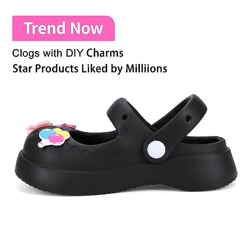 Kids Clogs Girls Mary Jane Garden Clogs Toddler Cartoon Slide Sandals Slip-on Beach Pool Water Shoes with DIY Charms Pink