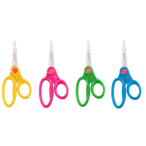Westcott 5’’ Pointed Safety Scissors For Kids, Assorted, Pack of 12 (14872)