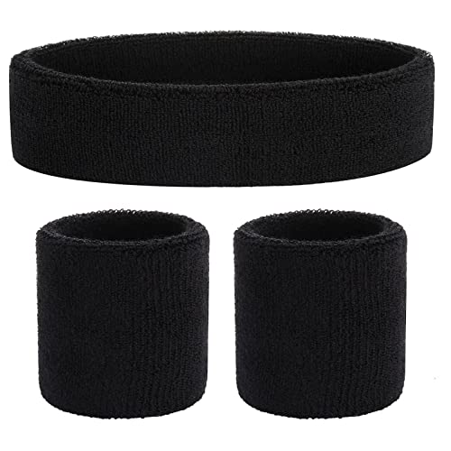 ONUPGO Sweatband Set Sports Headband Wrist Striped Sweatbands Terry Cloth Wristband Athletic Exercise Basketball Wrist Sweatband and Headbands Moisture Wicking Sweat Absorbing Head Band
