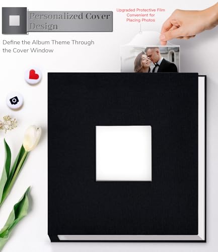 Artfeel Photo Album Self Adhesive Scrapbook Album for 3x5 4x6 5x7 8x10 Pictures,60 Pages Linen Cover with Display Window DIY Photo Book,Ideal Gifts for Family Travel Wedding Baby