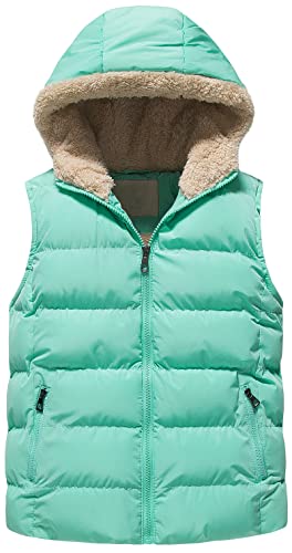 Pursky Girl's Hooded Puffy Soft Fleece Vest Jacket Winter Warm Advernture Waistcoat Sleeveless Hoodie Yellow 6-7