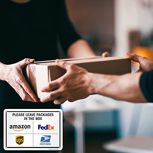 SmartSign 7 x 10 inch “Please Leave Packages In The Box - Amazon, FedEx, UPS, USPS” Delivery Instructions Metal Sign, 40 mil Laminated Rustproof Aluminum, Multicolor, Made in USA