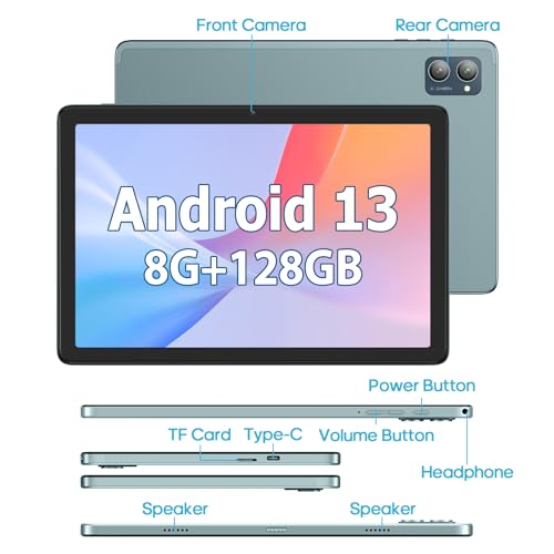 WDYQJE 10.1 Inch Android Tablet, Android 13 Tablets with 128GB+8(4+4 Expand) GB, 2.4+5G WiFi Tablet PC with FHD IPS Touch Screen, Dual 13MP+5MP Camera, Dual Stereo Speakers, Bluetooth5.0, GPS