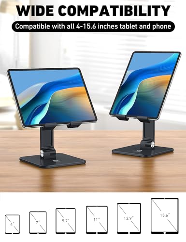 OCYCLONE Tablet Stand, iPad Stand for Desk Adjustable Height and Angle, Foldable Tablet Holder Stand Compatible with 15.6 Portable Monitor iPad Pro 9.7, 10.5, 11, 12.9 Air Mini 4 3 2 - Black