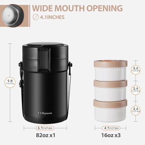 TTrpuon 82oz Thermos Container For Hot Food, 3 Tier Wide Mouth Insulated Stackable Food Container, lunch box for Work Office Outdoors Picnic (black)