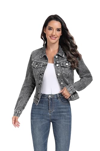 andy & natalie Women's Denim Jackets Oversize Long Sleeve Basic Button Down Crop Jean Jacket with Pockets