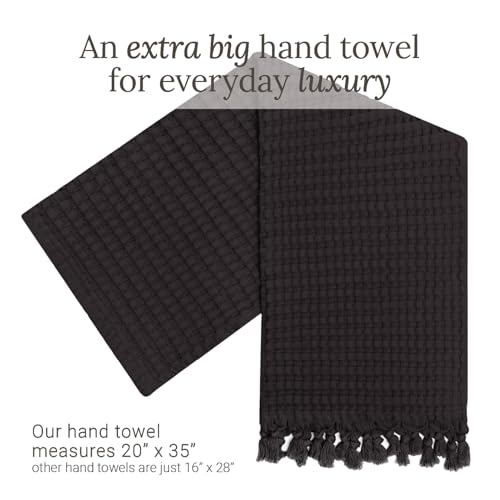 GILDEN TREE Decorative Waffle Hand Towels for Bathroom, 20x35 Large, Quick Drying Fingertip Towel, 2 Pack, Modern Style (Faded Black)
