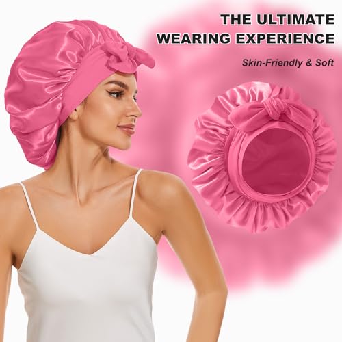 Large Satin Bonnet Silk Bonnet Hair Bonnet for Sleeping, Double Layer Satin Bonnets for Women Natural Curly Hair Shower Cap