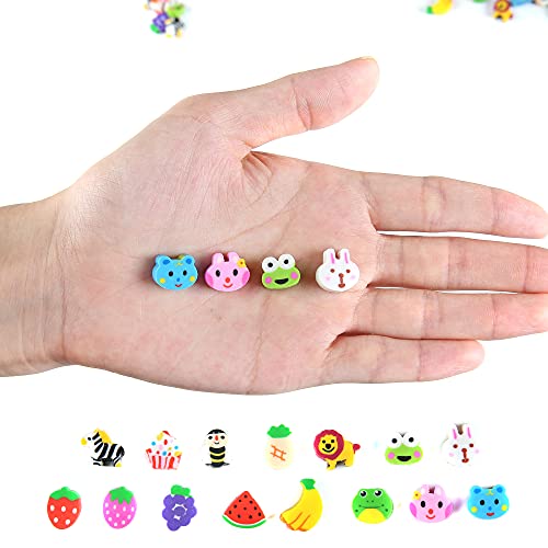 300 Pieces Mini Animal Fruit Erasers for Kids Bulk, Small Cute Pencil Erasers Assortment for Home School Work Rewards, Party Favor and Gift Filling