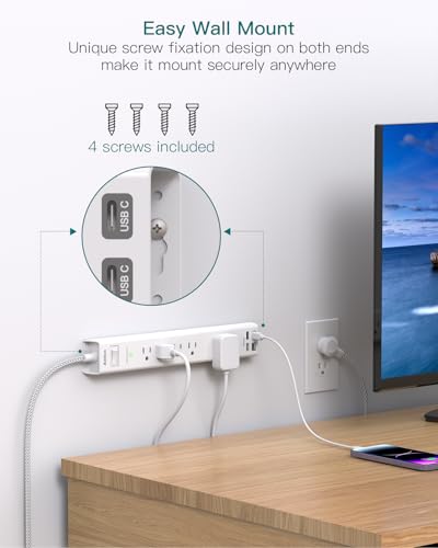2 Pack Surge Protector Power Strip - 5 Widely Spaced Outlets 4 USB Ports, 5Ft Extension Cord, Flat Plug, Wall Mount Outlet Extender, Desk Charging Station for Home Office College Dorm Room Essentials