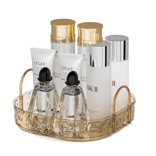 ZHIAI Rotating Makeup Organizer for Vanity, Perfume Organizer Large Bathroom Organizers and Storage, Skincare Organizers Lipstick Toiletry Spinning Holder Countertop 360 Spinning 1 Tier Amber