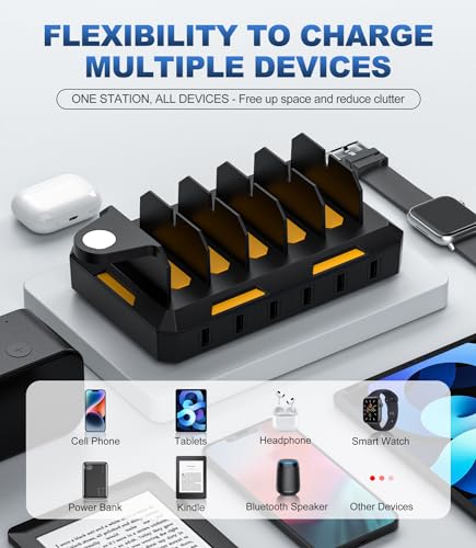 Charging Station for Multiple Devices, Honcila 6 in 1 Multi Charger Station Charging Dock for Cellphone Tablet iPhone iPad and More - 50W Charging Station Organizer with 6 Mixed Charging Cables
