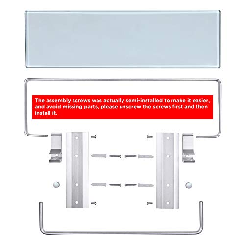 Vdomus Glass Bathroom Shelf with Hand Towel Bar, Rectangular Wall Mounted Bathroom Shelf Storage Extra Thick Tempered Glass, 15.2x4.5 inches with Brushed Silver Finish