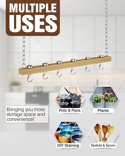 Cooks Standard NC-00269 Standard, Single Bar, 36-Inch Ceiling Mounted Wooden Pot Rack, Brown