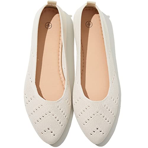 Women’s Flats Shoes Dress Shoes for Women Ballet Flats Dressy Comfortable Pointed Toe Flats Foldable Flats(Beige.us5)