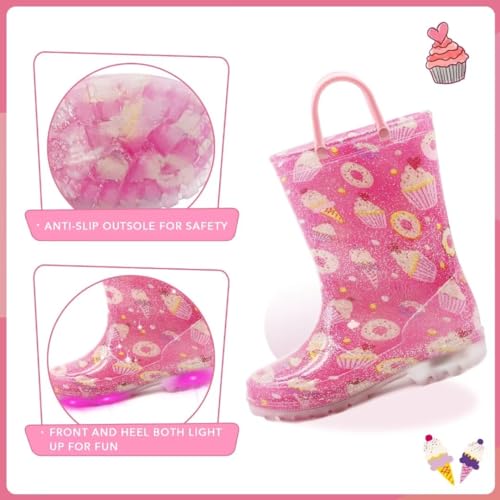 EUXTERPA Toddler-Kids Waterproof Light Up Rain Boots with Handles for Boys Little Kid size 11 Spaceship