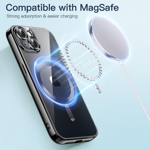 JETech Soft Clear Case for iPhone 14 6.1-Inch, Camera Lens Full Protection, Compatible with MagSafe Wireless Charging, Shockproof Electroplated TPU Phone Cover (Black)
