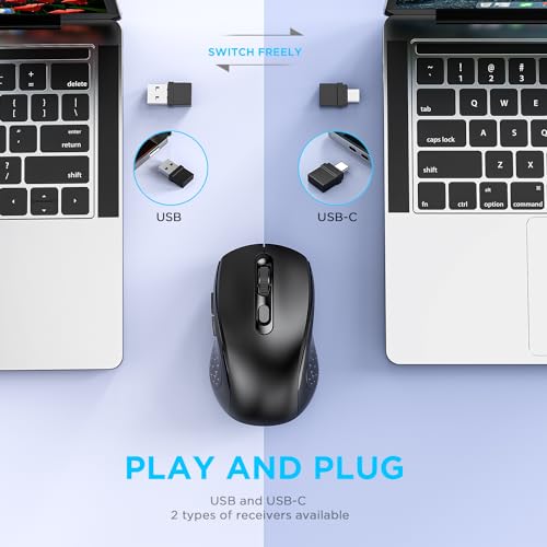 ZVYUE Wireless Bluetooth Mouse for Mac MacBook Air Pro Computer iPad Pad PC Laptop Silent Mouse with Dual Mode Switch Mouse Bluetooth 5.2/3.0 and 2.4GHz USB Type-C Receiver (Black)