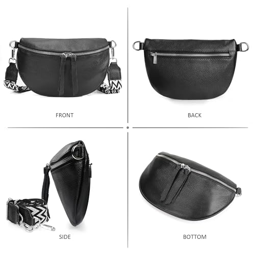 befen Small Genuine Leather Waist Pack for Women, Crossbody Bag Belt Bag Fanny Packs with Adjustable Strap-Cognac Brown