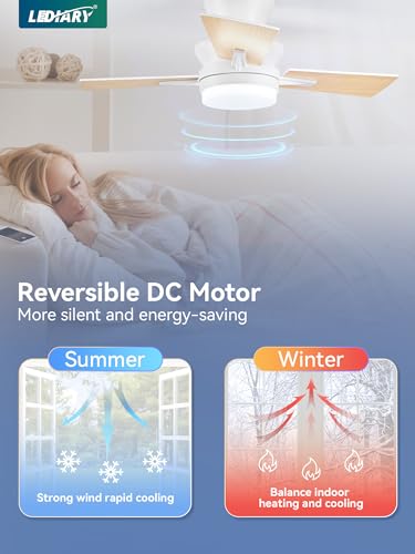 LEDIARY 42 inch Ceiling Fans with Lights and Remote Control,Flush Mount Ceiling Fan with Quiet Reversible DC Motor,Black Modern Low Profile Ceiling Fan with Light for Bedroom Living Room Patio