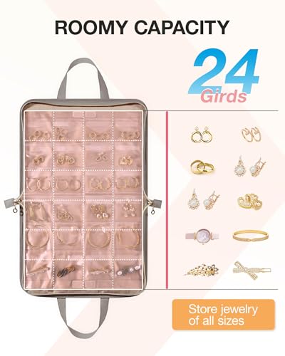 BAGSMART Travel Jewelry Organizer Case Portable Jewelry Roll Bag Tangle-free Necklace Storage Foldable Transparent Pockets for Earrings Rings Bracelet Travel Essentials Black