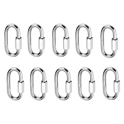 XYSRZ Quick Link(M4), 304 Stainless Steel D Shape Locking Carabiner Heavy Duty Repair Link Pets Keychain for Outdoor Traveling Equipment, 10Pack