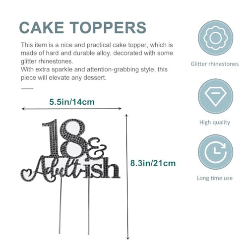 18 and Adultish Cake Topper Eighteen Birthday Decoration Cheers to 18 Cake Topper Sparkly Rhinestones Cake Topper for 18th Birthday Party Black