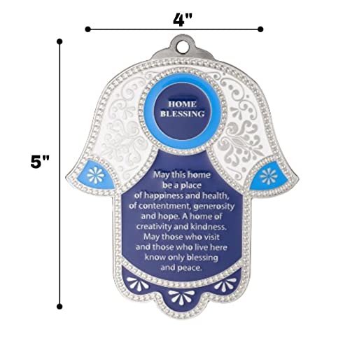 Hamsa Wall Decor Red/Blue Evil Eye Charm Protection Amulet Home/Business Good Luck Charms in English/Hebrew Blessings (Blue/White, English Blessing)