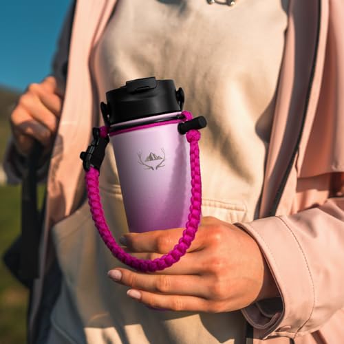 NATURE PIONEOR Insulated Water Bottles with Paracord Handle - 24 oz Vacuum Sports Wide Mouth Water Bottle with 3 Lids, Leak Proof Stainless Steel Keeps Hot and Cold…