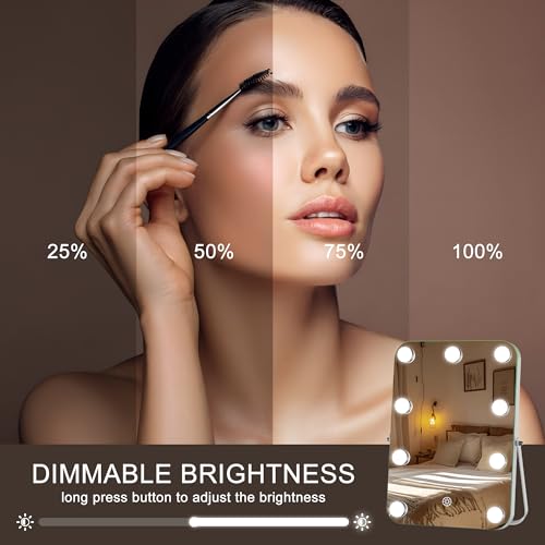 Hasipu Hollywood Vanity Mirror with Lights, 10" x 14" LED Makeup Mirror, 3 Modes Light, Smart Touch Control Dimmable, 360ยฐRotation, Rounded Rectangle White Frame