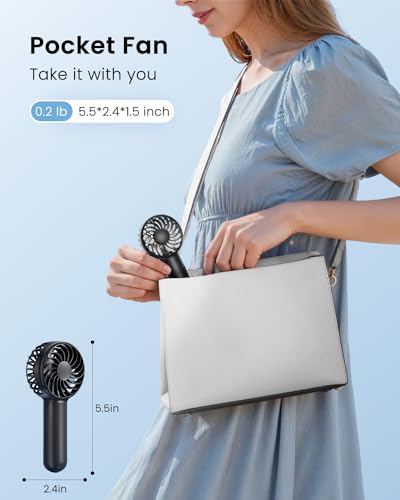 Gaiatop Mini Portable Fan, 3 Speed Powerful Handheld Fan, 2000mAh Battery Operated Cute Design Personal Small Fan, USB Rechargeable Makeup Eyelash Hand Fan Travel Essentials for Women Girls Black