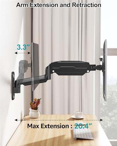 MOUNT PRO Single Monitor Wall Mount for 13 to 32 Inch Computer Screens, Gas Spring Arm Holds Up to 17.6lbs, Full Motion Adjustable,VESA Mount 75x75, 100x100,Black