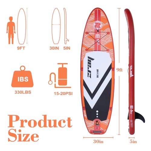 Outraveler Inflatable Stand Up Paddle Board with SUP Accessories, 9'x30 x5 Non-Slip SUP, Orange