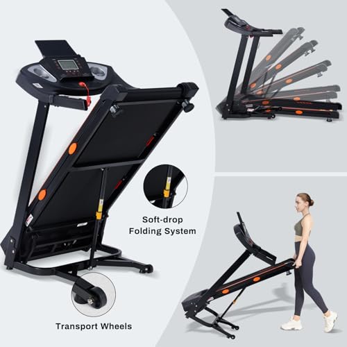 HUAGEED Treadmill with Auto Incline, Incline Treadmills with 15% Incline, 0.5-10 MPH Speed, Bluetooth APP Speaker, 18" Wide Belt, 300lbs Foldable Compact Running Treadmill for Home,15 Programs 3 HP