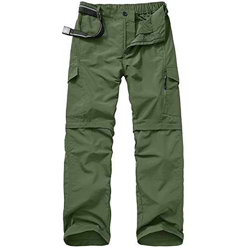 Mens Hiking Pants Convertible Quick Dry Zip Off UPF Lightweight Fishing Travel Camping Safari Pants,Army Green,30