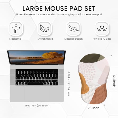 HAOCOO Ergonomic Mouse Pad with Wrist Rest, Carpal Tunnel Mouse Pad with Wrist Support, Wrist Rest for Keyboard and Mouse with Memory Foam, Computer Mouse Pads for Desk, Laptop, White Marble