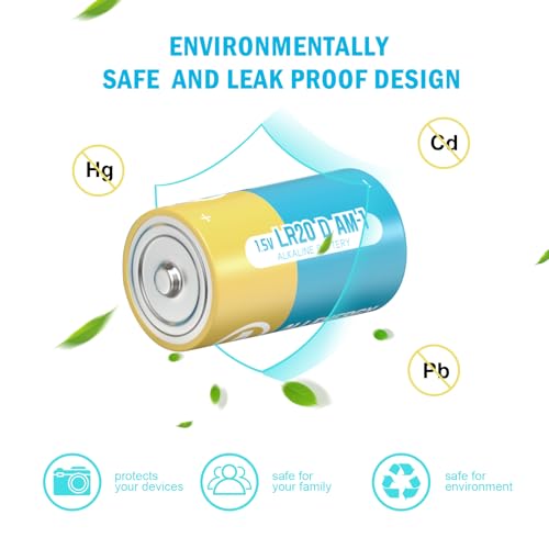 ALLENERGY D Batteries 4 Pack LR20 1.5V Alkaline Battery Long-Lasting, 10-Year Shelf Life