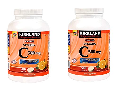 Kirkland Vitamin C (500 mg), Tangy Orange, Chewable Tablets, 500 Count (Pack of 2)
