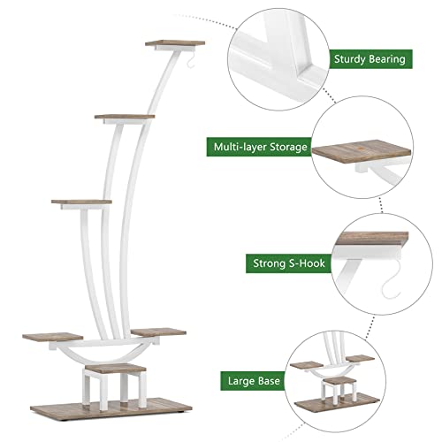 Tribesigns 6-Tier Tall Indoor Plant Stand Pack of 2, Metal Curved Display Shelf with 2 Hanging Hooks, Multi-Purpose Bonsai Flower Pots Plant Rack for Indoor, Garden, Balcony, Living Room