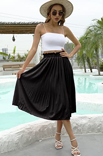 Skirts for Women Casual High Waisted Aline Midi Skirts Pleated Chiffon Floral Skirt Pockets Yellow M