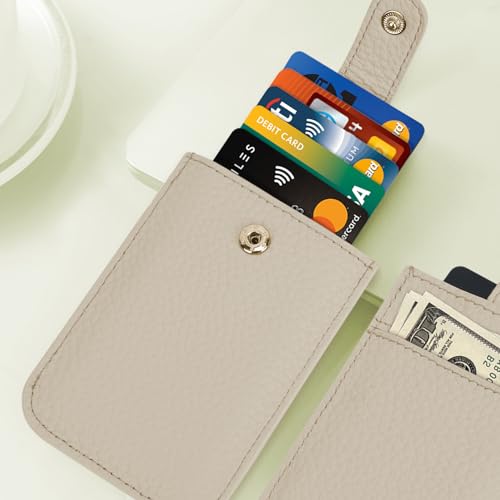 Unaone Slim Minimalist Wallet - Pull-Out Card Organizer, Soft Leather Card Case Rfid Blocking Wallet Credit Card Holder, Front Pocket Wallet for Women Men (Beige)