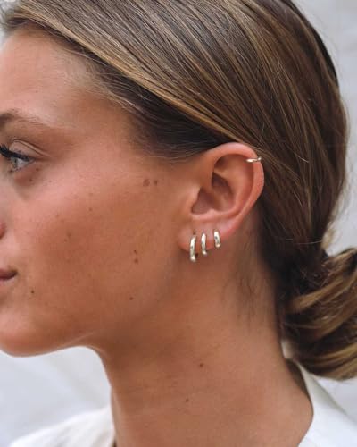 Sweetkiki 6 Pairs Small Gold Hoop Earrings Set, Hypoallergenic Huggie Hoop earrings in 14K Gold Plated for Sensitive Ears, Leightweight 24/7 Cartilage Hoop Earring for Women Men, 14K Gold Plated, No