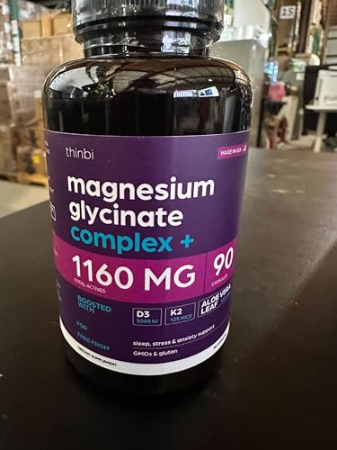 Magnesium Glycinate 1160mg + Aloe Vera, D3 & K2 Complex 90 Capsules - High Absorption, Non-Laxative - Supports Healthy Stress Response, Muscle Function & Healthy Metabolism Chelated Formula