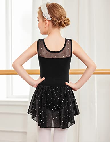 Zaclotre Kid Girls Sparkly Dance Leotard with Skirt Hi-Low Shiny Ballet Dance Dresses