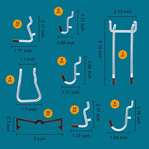 Daanxw 1/4 inch Heavy-Duty Pegboard Hooks, Only Suitable for 1/4" Pegboard Board,Metal Hooks for Hanging Storage Tools(99pcs)(Black Protective Sleeve)