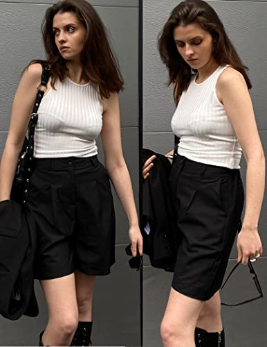 HOTOUCH Womens Shorts Dressy Casual Summer Bermuda Shorts Elastic Waist Knee Length Work Orange