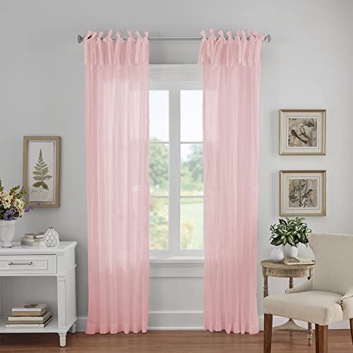 Elrene Home Fashions Jolie Crushed Semi-Sheer Window Curtain, Adjustable Tie-Top Single Panel, 52" x 84" (1 Panel), Blush