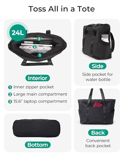 BAGSMART Tote Bag for Women with Zipper, Gym tote with Compartments, Work Tote Nurse Dance Yoga Bag for Travel