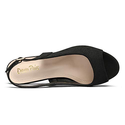 DREAM PAIRS Women' s Neina Sexy high Chunky Heels Block Platform Slingback peep Toe Dress Pumps Shoes Black Suede Size 10